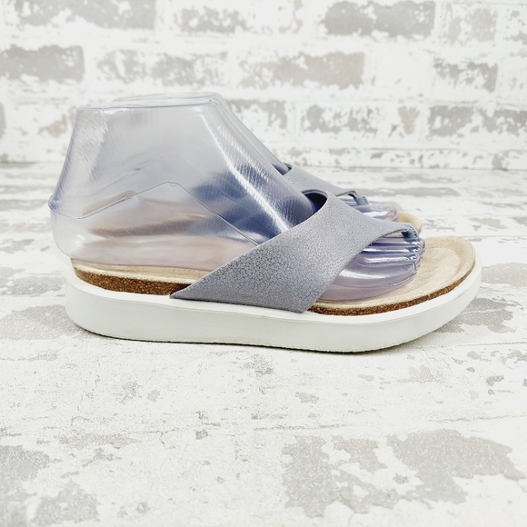 New ECCO Womens Corksphere Leather Grey Tong Sandals D241 - Picture 5 of 13